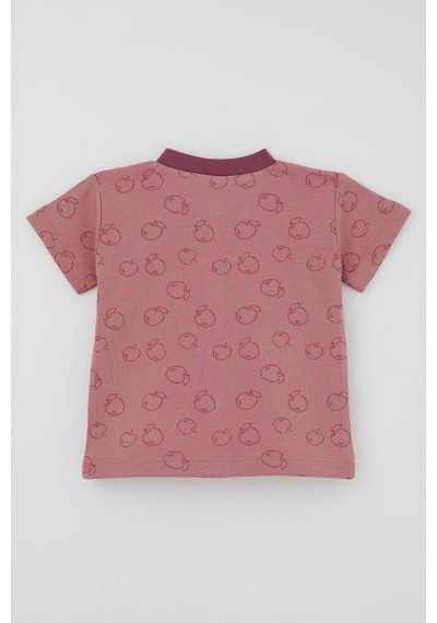 Breeze Kız Bebek Pijama Takımı Elma Desenli Önden Düğmeli 4 Ay - 1 Yaş , Gülkurusu