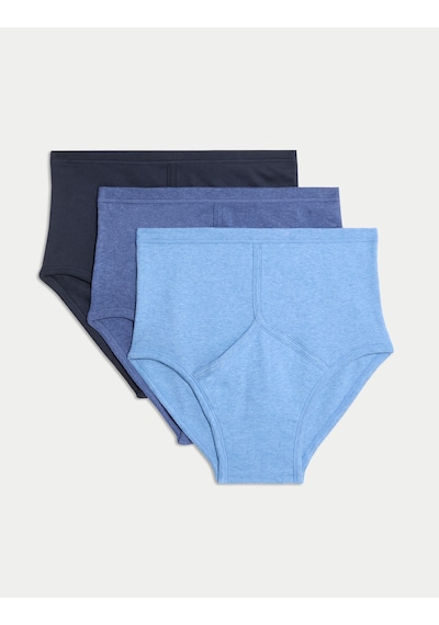 Marks & Spencer Saf Pamuklu 3'lü Brief Külot Seti T14006665C Mavi Mix