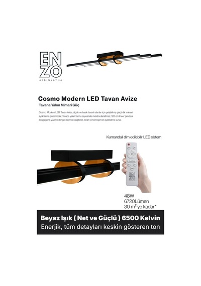 Cosmo Bronz Led Tavan Avize Kumandalı Dim Edilebilir Aşağı Işık Beyaz Işık