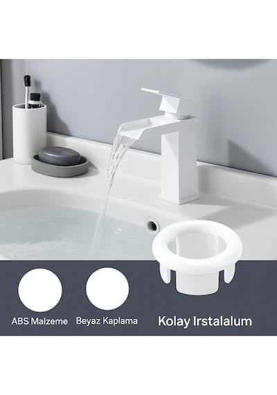 2 Adet Beyaz Lavabo Taşma Yüzüğü Evye Taşma Deliği Kapağı Plastik Gider Aksesuarı Uyumlu Diğer