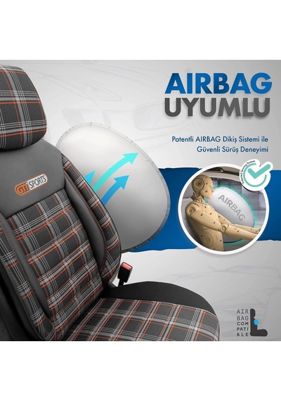 Tr Gti Sports Design Oto Koltuk Kılıfı Ekstra Destekli Özel Jacquard Kumaş Tam Set - Turuncu-siyah Genel