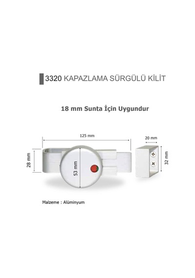 Islak Hacim 18 Mm Sunta İçin Kabin Alm. Kapazlama Sürgülü Kilit