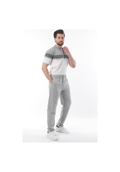 Madmext Gri Fermuarlı Polo Yaka Desenli Erkek T-shirt E7296 Gri