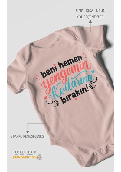 Morivokids Yengeye Özel Kısa Kollu Bebek Body %100 Pamuk Pastel Pembe