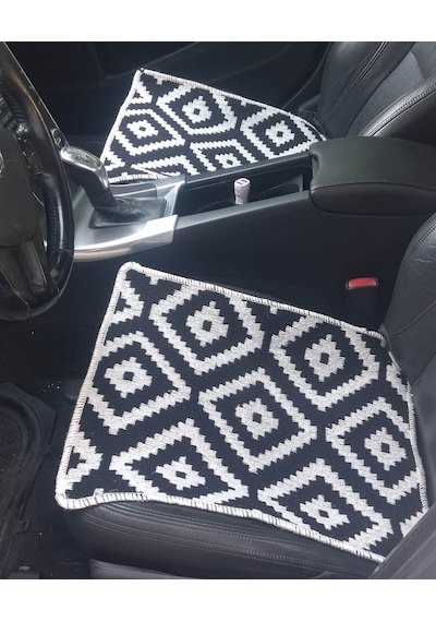 Efe Minder Oto Koltuk Kilim Seti - 3 Parça Takım - Çift Taraflı Mavi Beyaz-siyah Beyaz 1