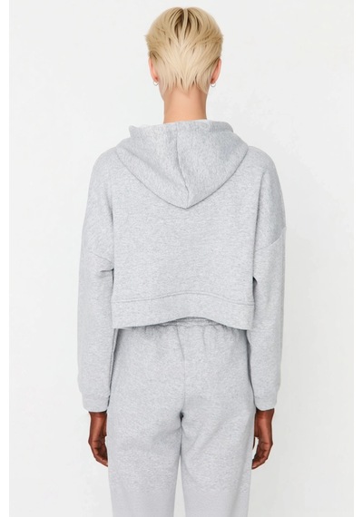 Benerly Kadın Kapüşonlu Fermuarlı Düşük Kol Örme Sweatshirt Fonksiyonel D Gri