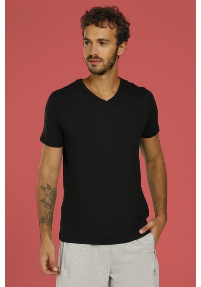 Lumberjack Ct111 Basıc Modal V Neck Siyah Erkek Kısa Kol T-Shirt (489002331)