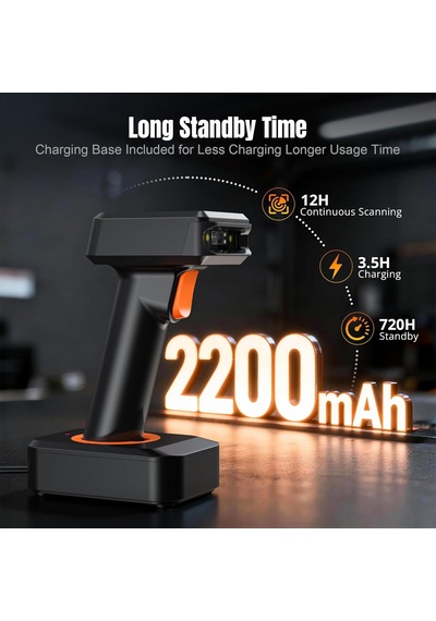 Hw0006 2d Wireless Barcode Scanner With Display Screen Bluetooth, 2.4g & Usb 3-in-1 Kablosuz El Tipi Barkod Okuyuc