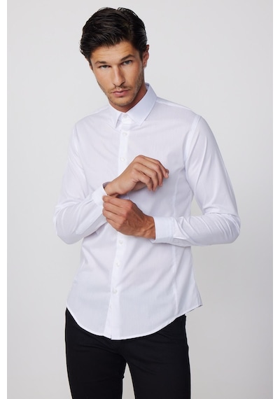 Tudors Slim Fit Arkadan Pensli Önden Kulplu Düz Trend Beyaz Erkek Gömlek-28231-beyaz Beyaz