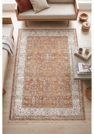 Merinos Valeria Serisi Etnik Desenli Salon Oturma Odası Halısı Hav Toz Vermez Dokuma Taban 91001-020 Turuncu