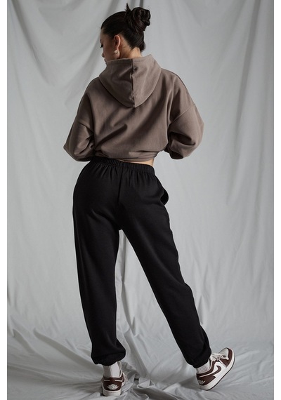 Madmext Kadın Siyah Beli Lastikli Oversize Eşofman Altı Mg1235-siyah Siyah