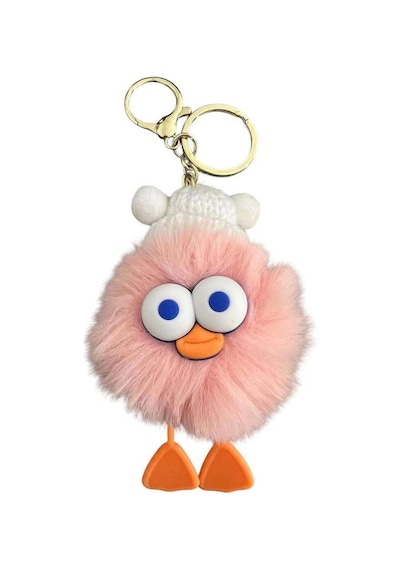 Peluş Ördek Anahtarlık Ve Çanta Aksesuarı - Somon Beyaz Beyaz