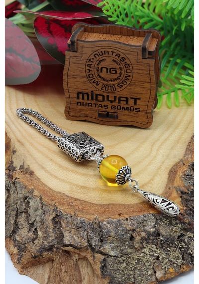 Midyat Nurtaş Gümüş Özel Tasarım Kehribar Taşlı Gümüş Anahtarlık 201022296