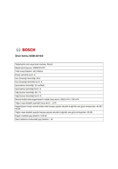 Bosch DWK67PJ70T Cam Yüzey Duvar Tipi Davlumbaz