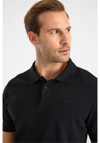 Süvari Siyah Slim Düz Baskısız Pike Düğmeli Polo Yaka Tişört Sts1014000019-s09