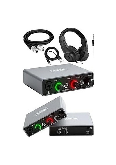 Glx-700gr-h Üst Segment Usb Stüdyo Ses Kartı 2 Giriş 2 Çıkış 24bıt/192khz Kulaklık Ve Kablo Siyah