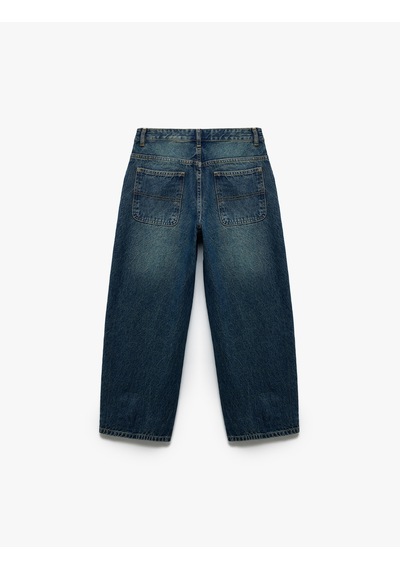Koton Bol Kesim Cep Detaylı Pamuklu Loose Straight Fit Denim Pantolon Petrol 7wkb40002td