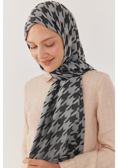 Mirsoy Scarf Kazayağı Desen Parlak Jakar Şal - Duman Duman