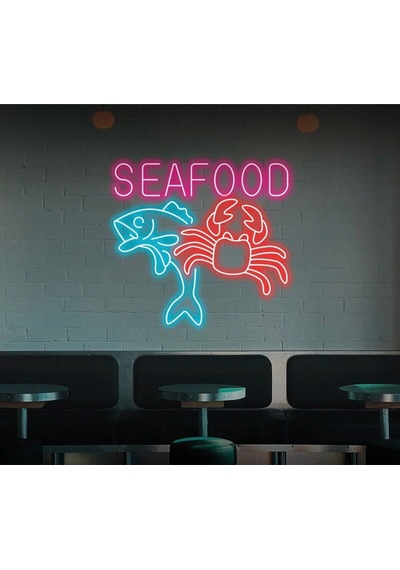 Seafood Yazılı Ve Şekilli Neon Tabela Pembe