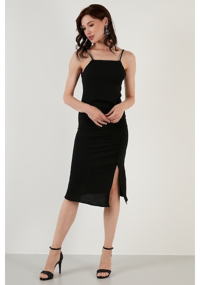 Lela Halter Yaka Ip Askılı Yırtmaçlı Bayan Elbise 6057149 Siyah