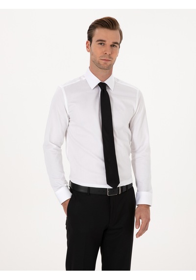 Cacharel Beyaz Slim Fit %100 Pamuk Klasik Gömlek