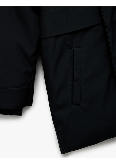 Koton Uzun Kollu Çıtçıt Detaylı Cepli Slim Fit Kapşonlu Mont Lacivert 6wkb00017tw Lacivert