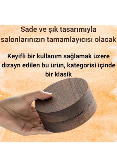 Polham Paslanmaz Çelik Yuvarlak Ultra Şık Küllük, Kapaklı Ceviz Ağacı Paslanmaz Çelik Kül Tablası Gold