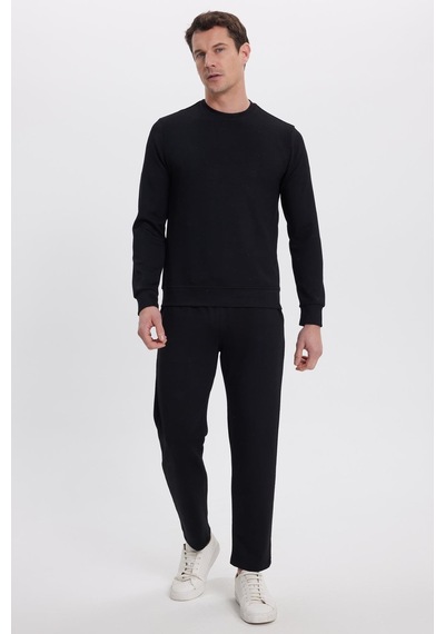 Tudors Erkek Slim Fit Dar Kesim Beli Bağcıklı 3 Cepli Geniş Paça Siyah Eşofman Altı-41907 Siyah