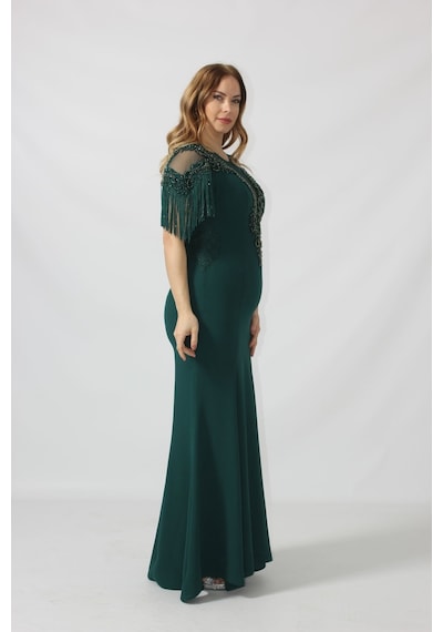 Moda Berray 80099 İşlemeli Püsküllü Büyük Beden Uzun Abiye Siyah