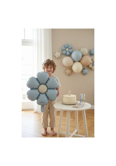 Mat Mavi Papatya Retro Folyo Balon Doğum Günü Baby Shower Bahar Temalı Konsept Parti Süsleme Vintage Dekorasyon Balonu Çok Renkli