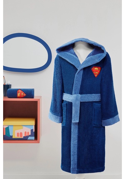 Özdilek Superman Hero Nakışlı Lisanslı Kapüşonlu Çocuk Bornozu 9/10 Yaş Lacivert