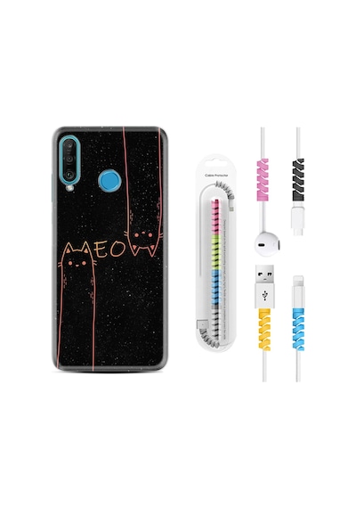 Huawei P30 Lite Kılıf Kablo Koruyuculu Meow 1657