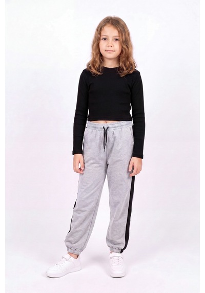 Fyk Kids Kız Çocuk Fitilli Crop Ve Şerit Detaylı Eşofman Takımı Seti Gri