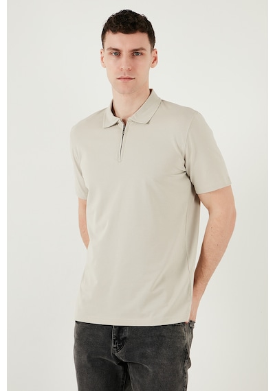 Buratti Pamuklu Regular Fit Yarım Fermuarlı Erkek Polo Yaka T Shirt 5902972 Taş