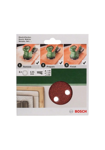 Professional Accessories Eksantirik Zımpara Kağıdı 6'li Set, 125 Mm 60/120/240 Kum 8 Delik 37829951