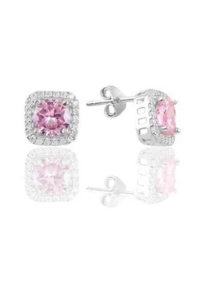 Gümüş Rodyumlu Pembe Taşlı Kare Üçlü Set