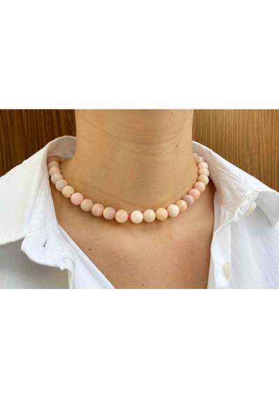 Pembe Opal Taşı Doğaltaş Kolye 4 Mm A Kalite Siyah