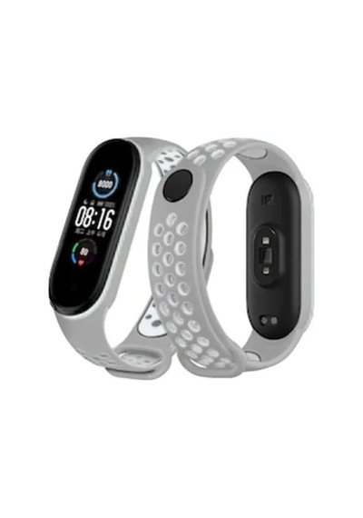 Jenerik Xiaomi Mi Band 6 Spor Delikli Kordon - Gri-kırmızı