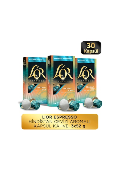 L'or Hindistan Cevizli Aromalı Nespresso Uyumlu Alüminyum Kapsül Kahve 30'lu