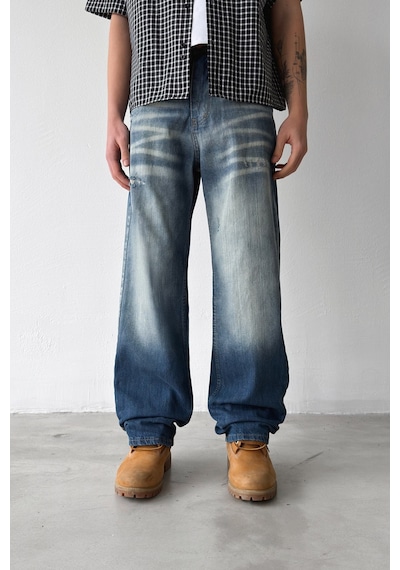 Flaw Lazer Soldurma Efektli Regular Jean-29582 Mavi