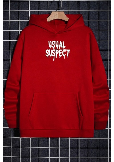 Uyguntarz Unisex Usual Suspect Sırt Baskılı Sweatshirt Kırmızı