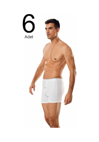 6'lı Paket Düğmeli Erkek Boxer Beyaz