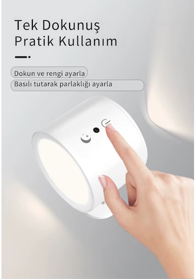 Uzaktan Kumandalı Çift Led Aplik Şarjlı Kablosuz 360 Dönen 3 Renk Işıklı Gece Lambası Siyah Kasa Çok Renkli