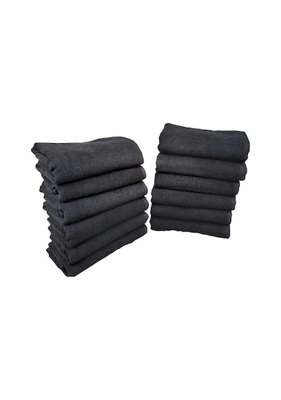 12li Paket Boya Tutmayan Mikrofiber El Yüz Spor Kuaför Havlusu 50x90 Cm Siyah