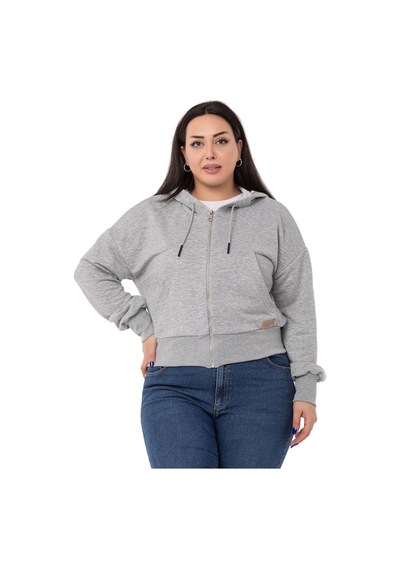 Büyük Beden Kanguru Cepli Kapüşonlu Üç İplik Gri Melanj Sweatshirt-gri Melanj Gri Melanj
