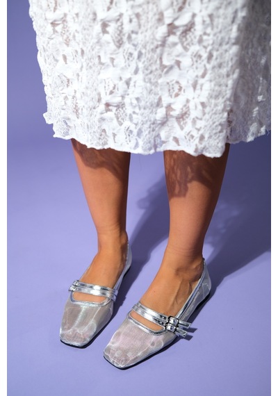 Luvishoes Luvi Shoes Moana Gümüş Fileli Kadın Babet Ayakkabı Gumus