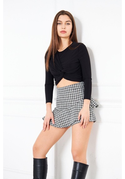 Darlin Moda Siyah Desenli Fırfırlı Şort Etek Dm2003 Siyah