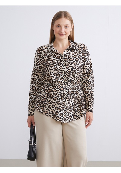 Lcwaıkıkı Classic Kahverengi Büyük Beden Leopar Desenli Kadın Gömlek
