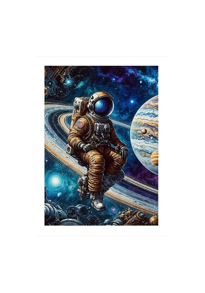Astronot Ve Satürn Hediyelik Ahşap Tablo, 50cm X 70cm