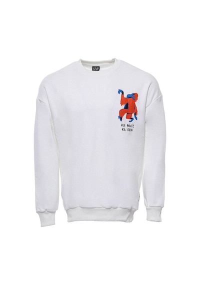 Beyaz Bisiklet Yaka Baskı Detaylı Erkek Sweatshirt - Wessi Siyah
